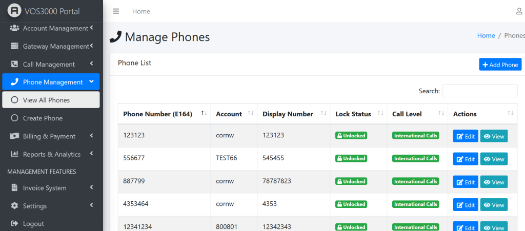 VOS3000 Web Management with API System 5 VOS3000 Web Management System 5